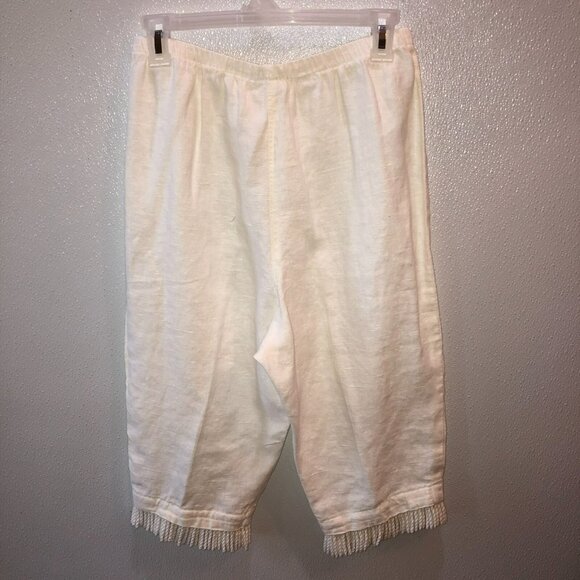Just Happened by Rhonda Small White Linen Pull On Fringe Capri Crop Pants S USA - Picture 6 of 8